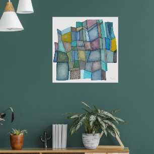 Gesegmenteerde koele tinten watercolor kunst poster