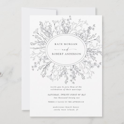 Geselecteerde moderne bloemenkrans bruiloft uitnod (Voorkant)