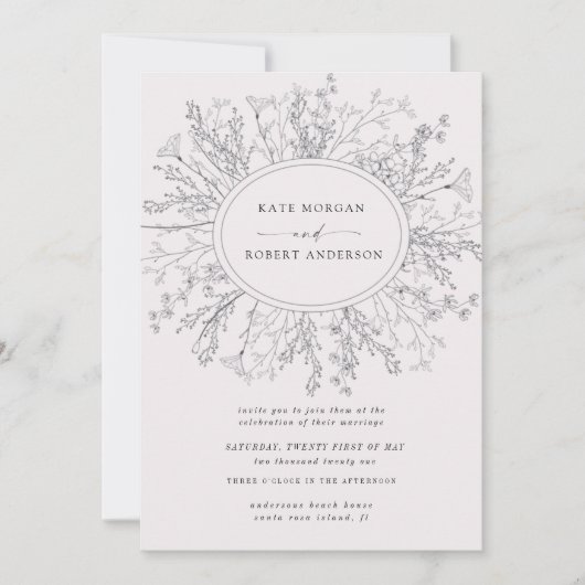 Geselecteerde moderne bloemenkrans bruiloft uitnod (Voorkant)