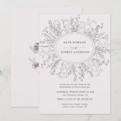 Geselecteerde moderne bloemenkrans bruiloft uitnod (Voorkant / Achterkant)
