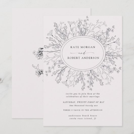 Geselecteerde moderne bloemenkrans bruiloft uitnod (Voorkant / Achterkant)