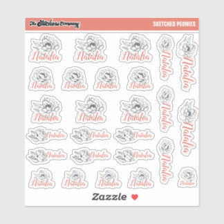 Geselecteerde pioenrozen Aangepaste naamlabels | S Sticker