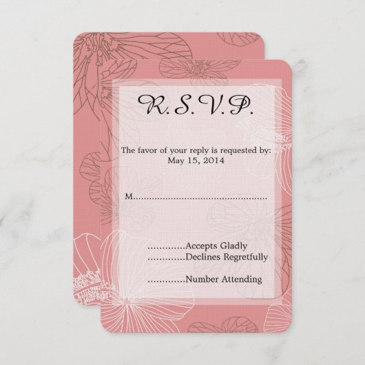 Geselecteerde roze bloemenbruiloft RSVP (Voorkant / Achterkant)