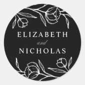 Geselecteerde zwart-wit bloemenbruiloft ronde sticker (Voorkant)
