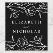 Geselecteerde zwart-wit bloemenbruiloft wijn etiket (Enkel label)