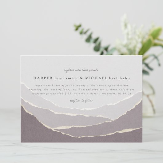 gesellde papieren bergen huwelijksuitnodiging kaart (Staand voorkant)