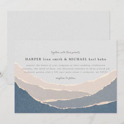 gesellde papieren bergen huwelijksuitnodiging kaart (Voorkant / Achterkant)