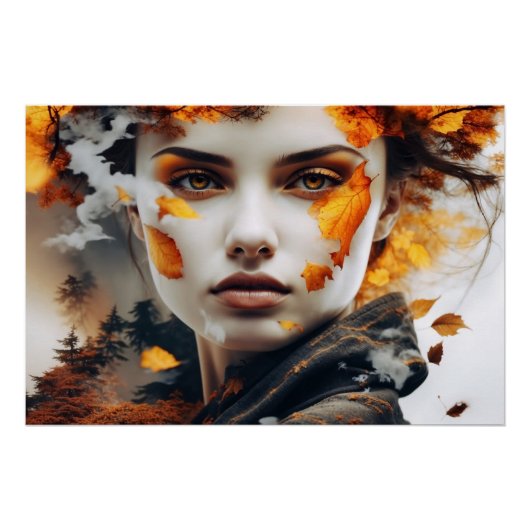 Gesicht des Herbstes – Surreale Schönheit in Orang Perfect Poster (Voorkant)