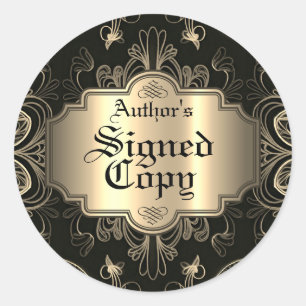 Gesigneerd Kopie Zwart en Goud Abstract Bloemen Ronde Sticker