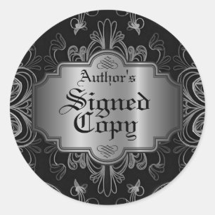 Gesigneerd Kopie Zwart en Zilver Abstract Bloemen Ronde Sticker