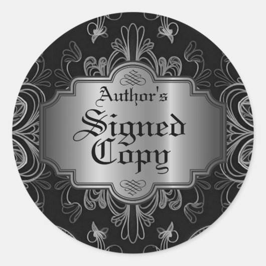 Gesigneerd Kopie Zwart en Zilver Abstract Bloemen Ronde Sticker (Voorkant)