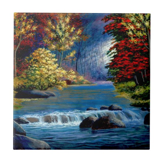 Gesilde mysterieuze Bossen en rivierTegel Tegeltje (Voorkant)