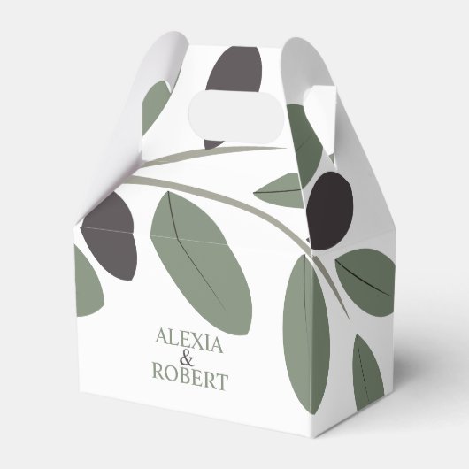 Gesilized Olijftak Mediterraans charme bruiloft Bedankdoosjes (Voorkant Zijde)