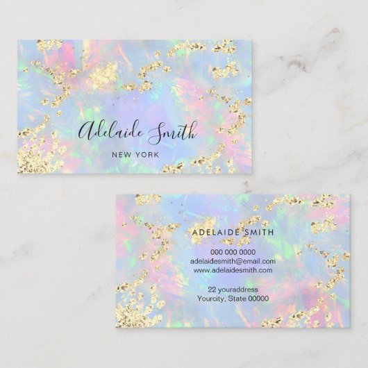 gesimuleerd glitter op faux iridescent opal visitekaartje (Voorkant / Achterkant)