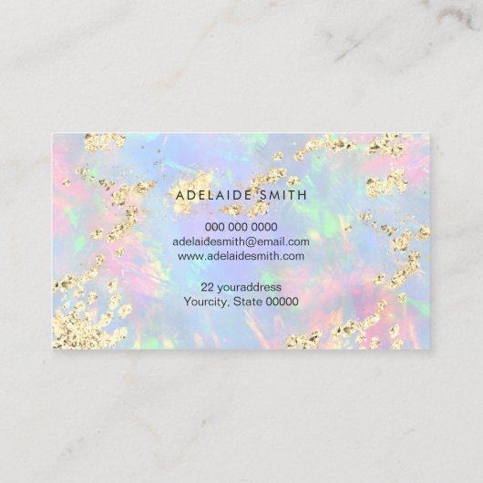 gesimuleerd glitter op faux iridescent opal visitekaartje (Achterkant)