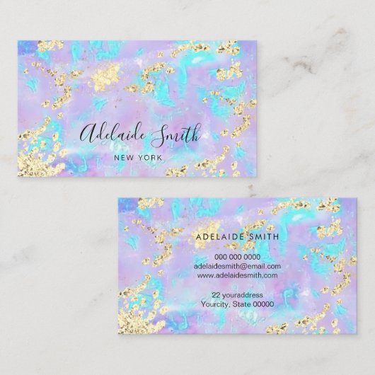 gesimuleerd glitter op faux iridescent paars opal visitekaartje (Voorkant / Achterkant)