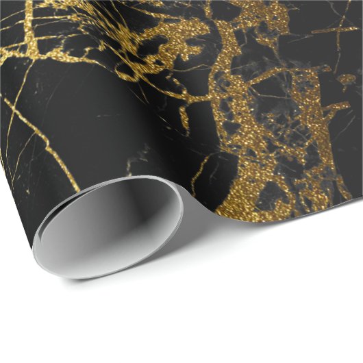 gesimuleerd goud glitter zwart marmer wrappapier cadeaupapier (Rol Hoek)