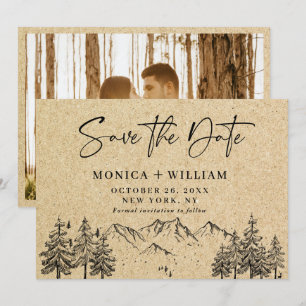 Gesimuleerd Kraftpapier Handgetekende Berg Bruilof Save The Date