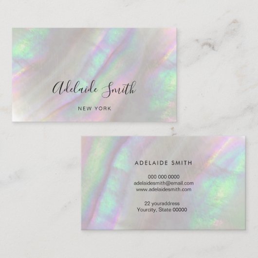 gesimuleerd visitekaartje van de iriserende schelp (Voorkant / Achterkant)