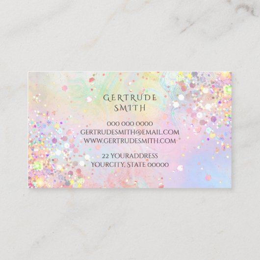 gesimuleerde chunky glitter pastelkleuren visitekaartje (Achterkant)