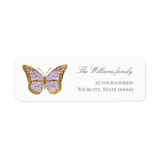 gesimuleerde glitter - lila vlinderlabel etiket (Voorkant)