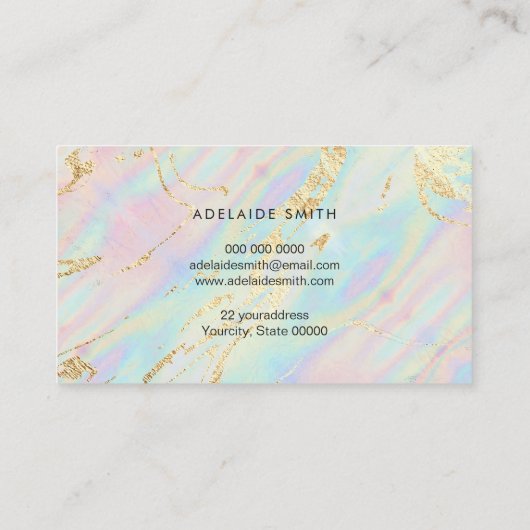 Gesimuleerde glitter op faux iriserende pastelkleu visitekaartje (Achterkant)