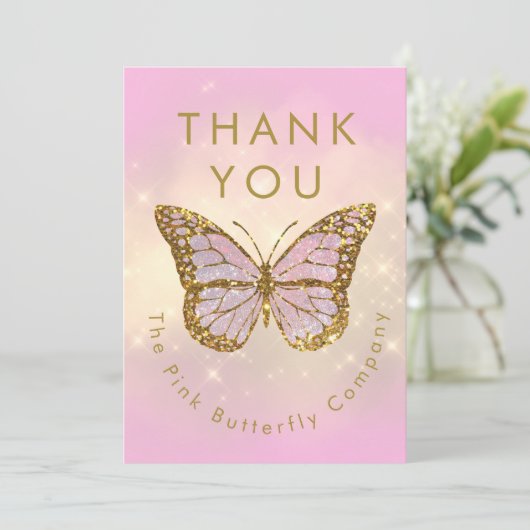 gesimuleerde glitter vlinder dank u kaart (Staand voorkant)