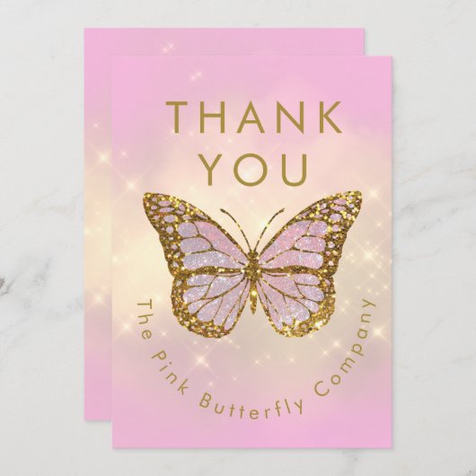 gesimuleerde glitter vlinder dank u kaart (Voorkant / Achterkant)