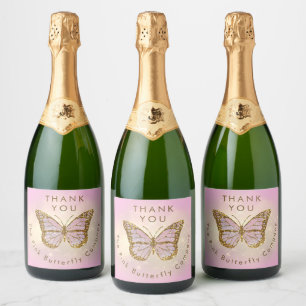 gesimuleerde glitter vlinder dank u sparkling wijnetiket