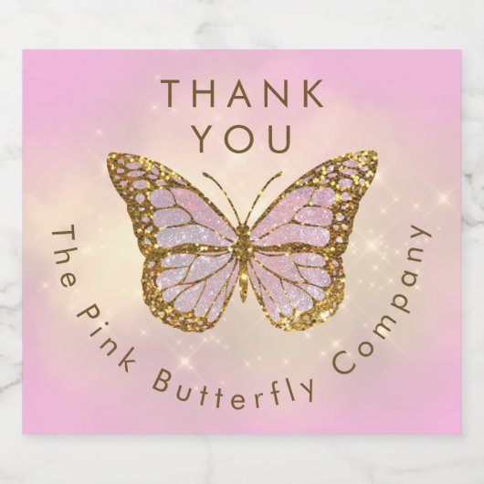 gesimuleerde glitter vlinder dank u sparkling wijnetiket (Enkel label)