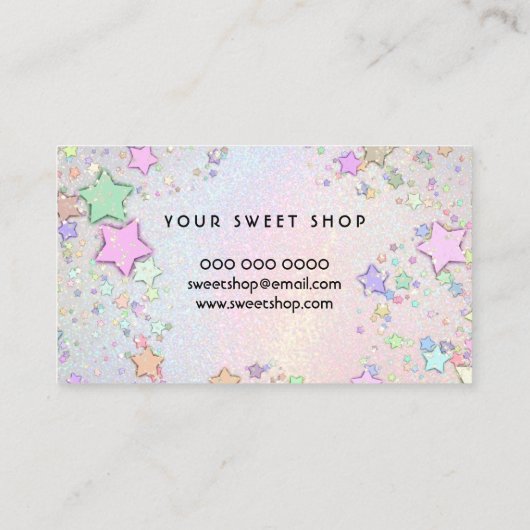 gesimuleerde glittergevoelige pastelregenboog visitekaartje (Achterkant)