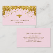 gesimuleerde glitterhoningbij op bleek roze visitekaartje (Voorkant / Achterkant)