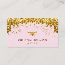 gesimuleerde glitterhoningbij op bleek roze visitekaartje