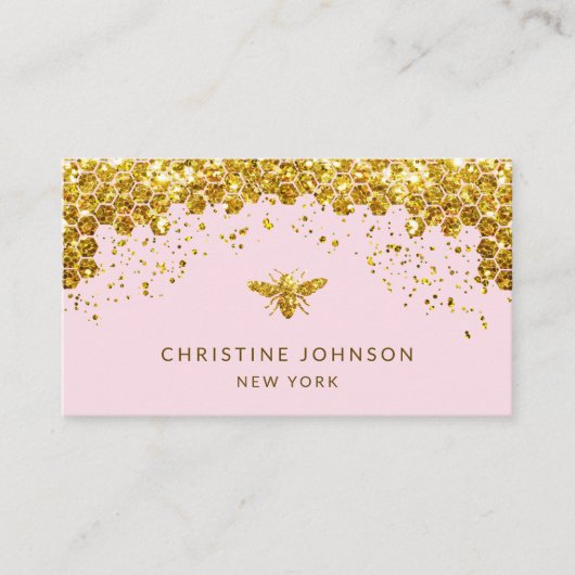 gesimuleerde glitterhoningbij op bleek roze visitekaartje (Voorkant)