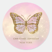 gesimuleerde glittervlinder ronde sticker (Voorkant)