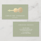 gesimuleerde gouden folie - viool in sage - groene visitekaartje (Voorkant / Achterkant)