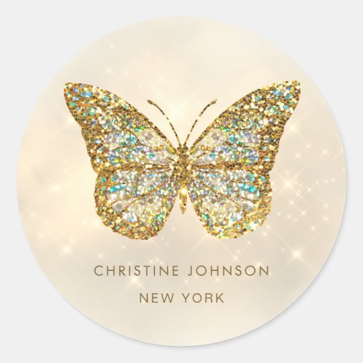 gesimuleerde klassieke glittervlinder ronde sticke ronde sticker (Voorkant)