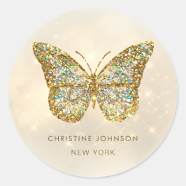 gesimuleerde klassieke glittervlinder ronde sticke sticker