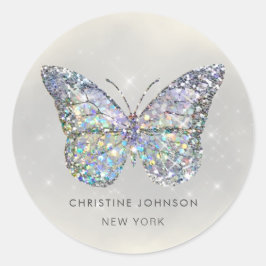 gesimuleerde klassieke glittervlinder ronde sticke sticker