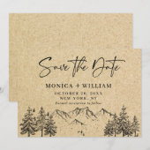 Gesimuleerde Kraft Paper Hand Drawn Mountain Weddi Save The Date (Voorkant / Achterkant)