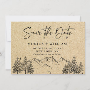 Gesimuleerde Kraft Paper Hand Drawn Mountain Weddi Save The Date