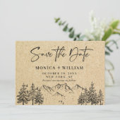 Gesimuleerde Kraft Paper Hand Drawn Mountain Weddi Save The Date (Staand voorkant)
