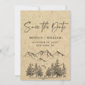 Gesimuleerde Kraft Paper Hand Drawn Mountain Weddi Save The Date (Voorkant)