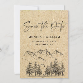 Gesimuleerde Kraft Paper Hand Drawn Mountain Weddi Save The Date