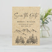 Gesimuleerde Kraft Paper Hand Drawn Mountain Weddi Save The Date (Staand voorkant)