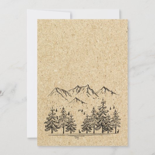 Gesimuleerde Kraft Paper Hand Drawn Mountain Weddi Save The Date (Achterkant)