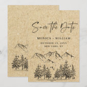 Gesimuleerde Kraft Paper Hand Drawn Mountain Weddi Save The Date (Voorkant / Achterkant)