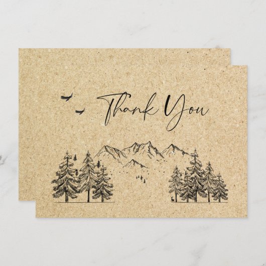 Gesimuleerde Kraft Paper Hand Drawn Mountains Wedu Bedankkaart (Voorkant / Achterkant)