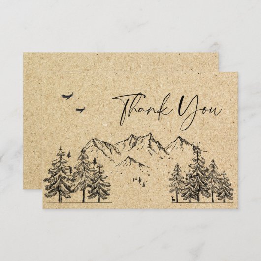 Gesimuleerde Kraft Paper Hand Drawn Mountains Wedu Bedankkaart (Voorkant / Achterkant)