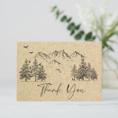 Gesimuleerde Kraft Paper Hand Drawn Mountains Wedu Bedankkaart (Staand voorkant)